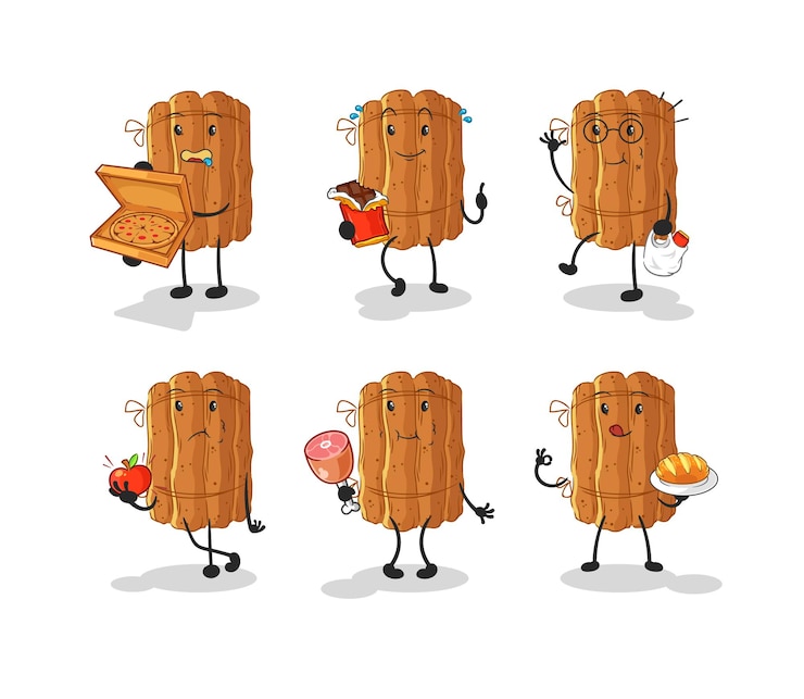 Vector vector de mascota de dibujos animados de carácter conjunto de comida de canela