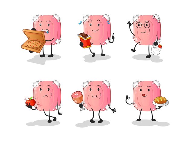 Vector de mascota de dibujos animados de carácter conjunto de comida de jabón