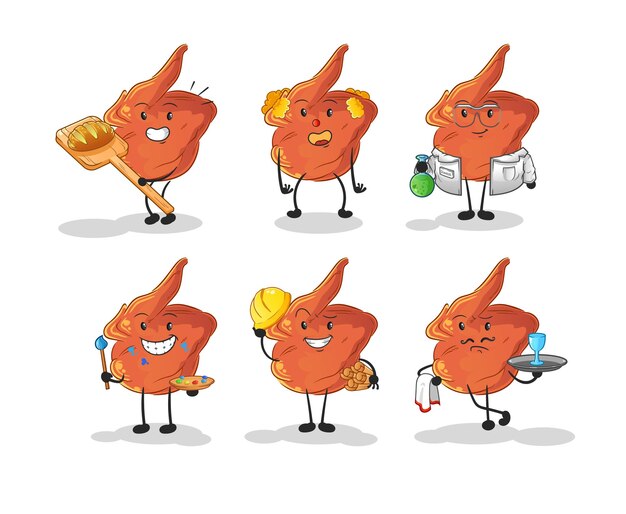 Vector de mascota de dibujos animados de carácter de conjunto de profesión de ala de pollo