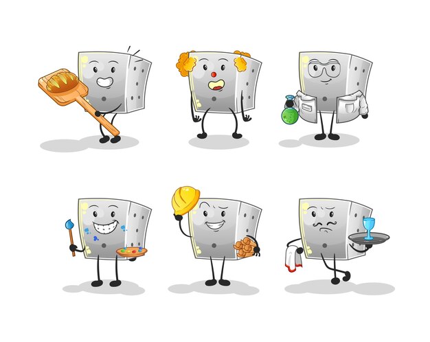 Vector de mascota de dibujos animados de carácter conjunto de profesión de dados