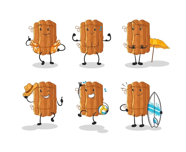 Vector de mascota de dibujos animados de carácter de conjunto de vacaciones de playa de canela