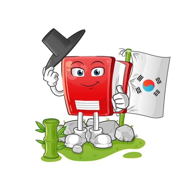Vector de mascota de dibujos animados de carácter coreano de libro