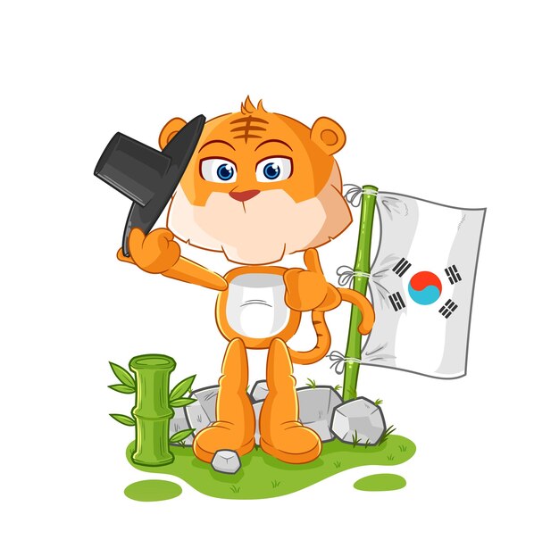 Vector de mascota de dibujos animados de carácter coreano tigre