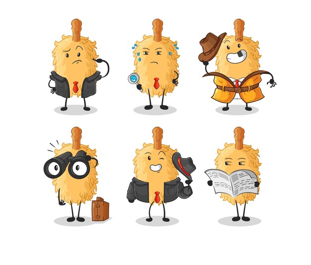 Vector de mascota de dibujos animados de carácter de grupo de detectives de plumero