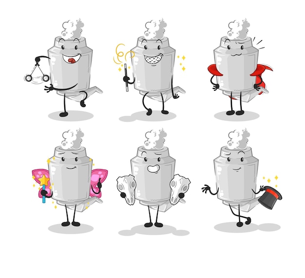 Vector de mascota de dibujos animados de carácter de grupo mágico de escape
