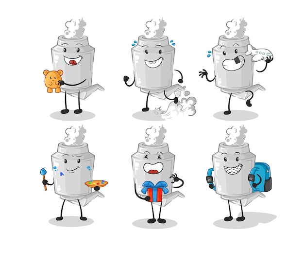 Vector de mascota de dibujos animados de carácter de grupo de niños de escape