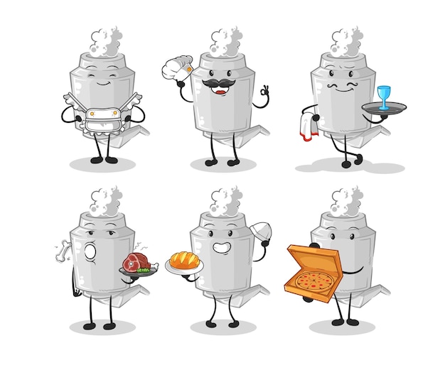 Vector de mascota de dibujos animados de carácter de grupo de restaurante de escape