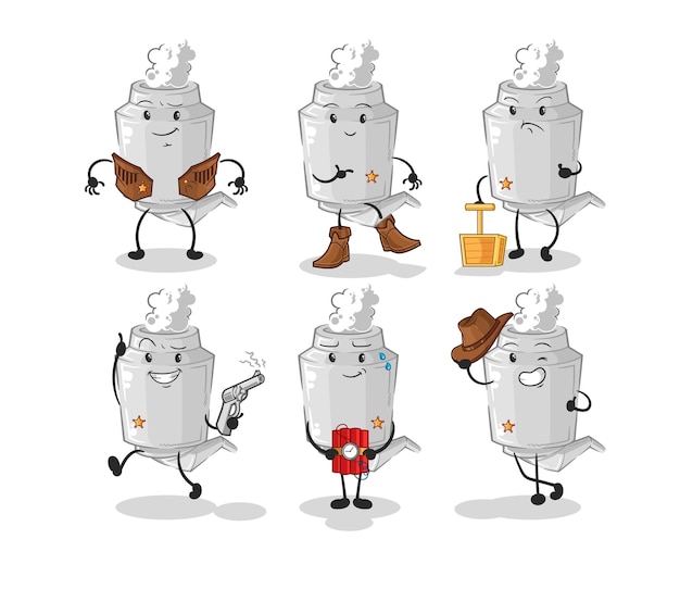 Vector de mascota de dibujos animados de carácter de grupo vaquero de escape