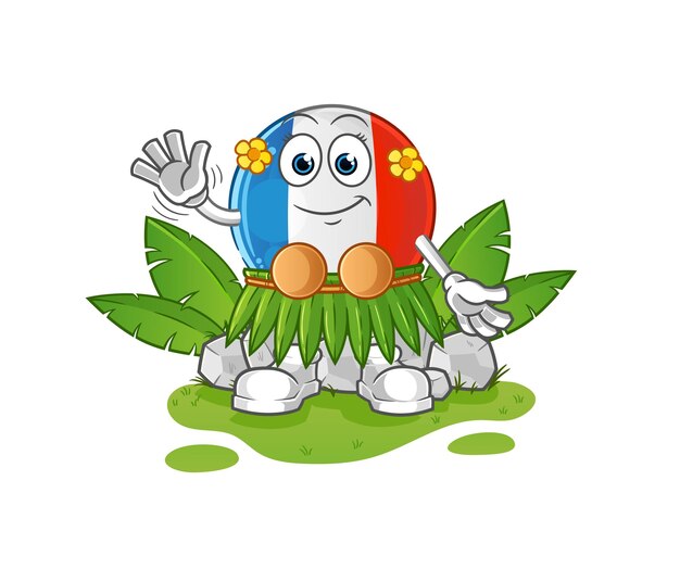 Vector de mascota de dibujos animados de carácter ondeante hawaiano de bandera francesa