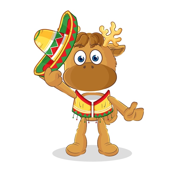 Vector de mascota de dibujos animados de cultura y bandera mexicana de alce