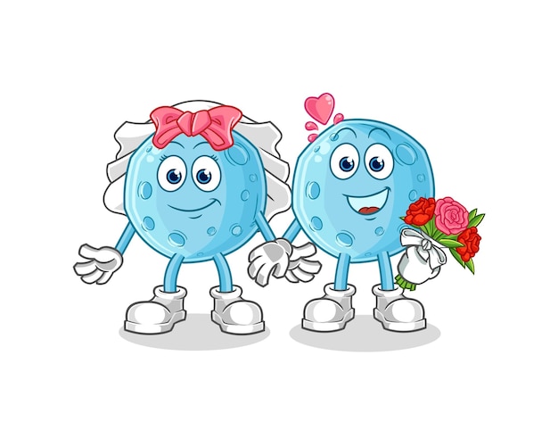 vector de mascota de dibujos animados de dibujos animados de boda de luna azul