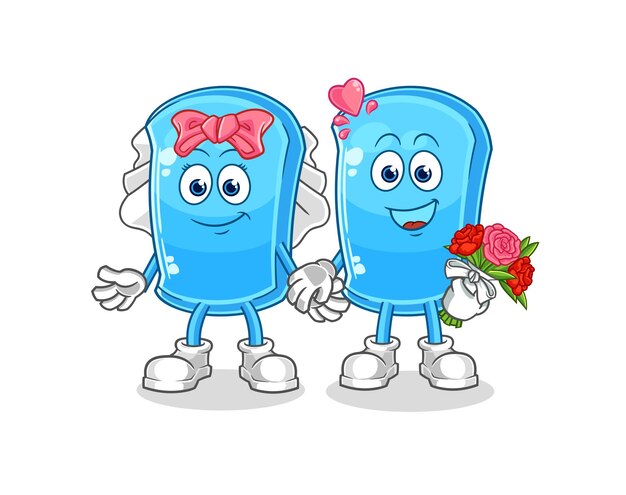 Vector de mascota de dibujos animados de dibujos animados de boda de tabla de esquí
