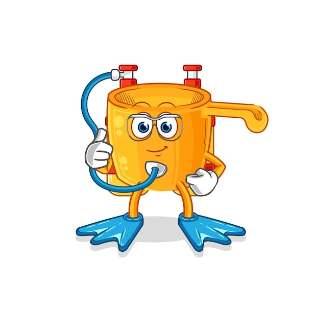 Vector de mascota de dibujos animados de dibujos animados de buzo de cazo de agua