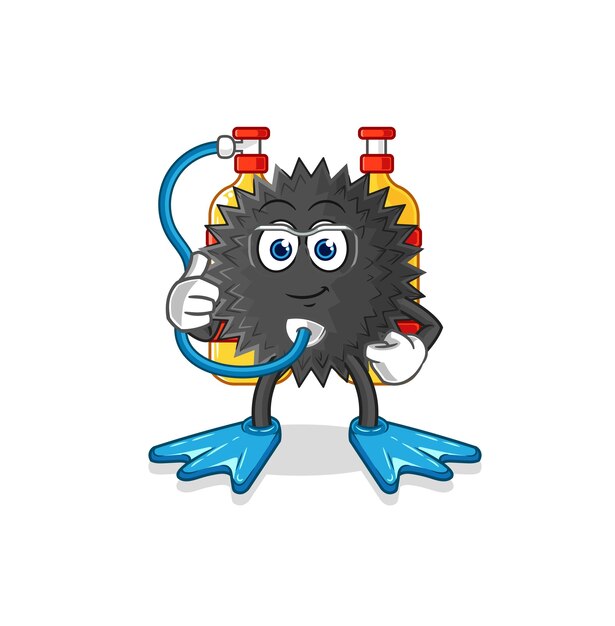 vector de mascota de dibujos animados de dibujos animados de buzo de erizo de mar