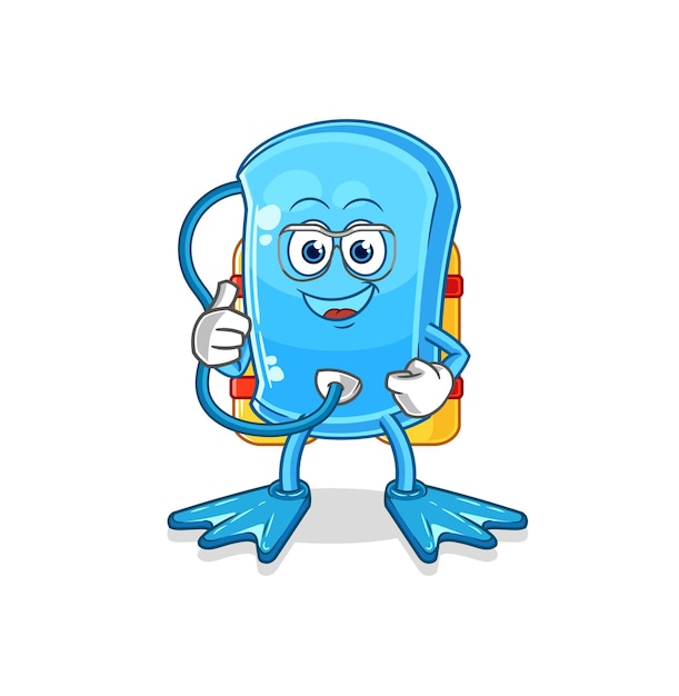 Vector de mascota de dibujos animados de dibujos animados de buzo de tabla de esquí