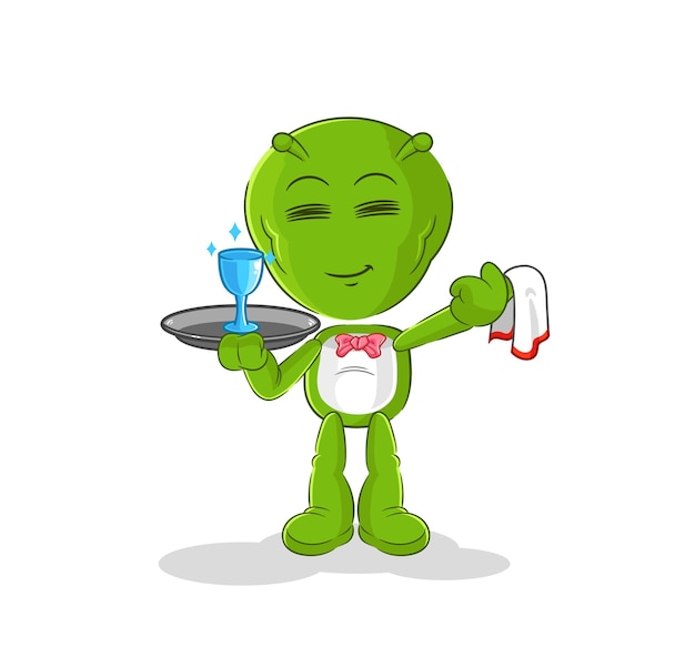 Vector de mascota de dibujos animados de dibujos animados de camarero alienígena