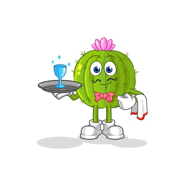 vector de mascota de dibujos animados de dibujos animados de camarero de cactus
