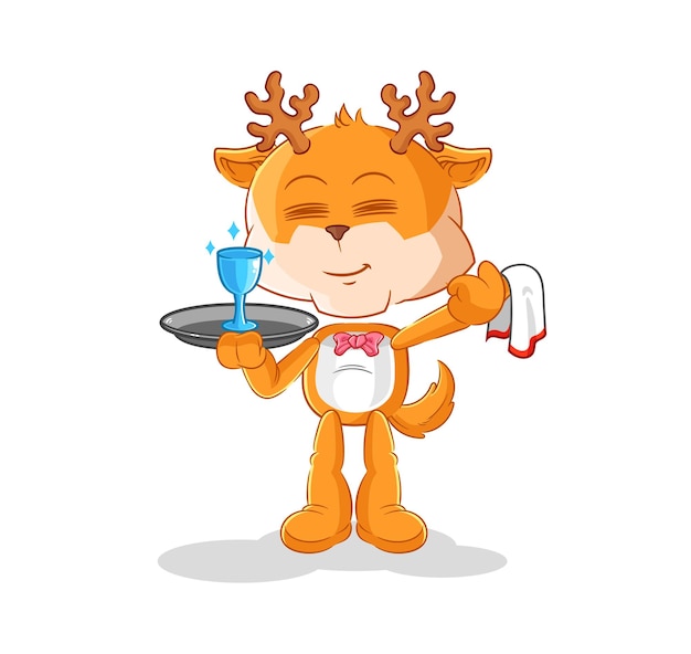 Vector de mascota de dibujos animados de dibujos animados de camarero de ciervo
