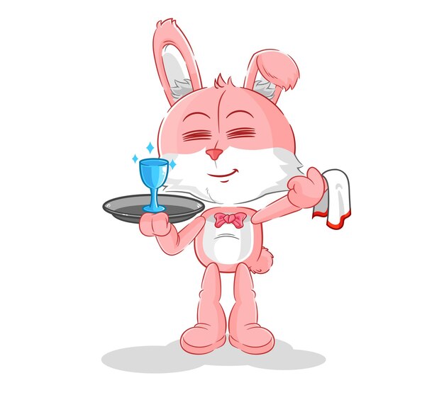 Vector de mascota de dibujos animados de dibujos animados de camarero de conejito rosa