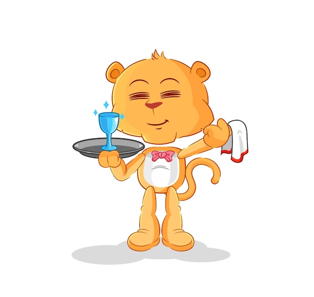 Vector de mascota de dibujos animados de dibujos animados de camarero de Leona