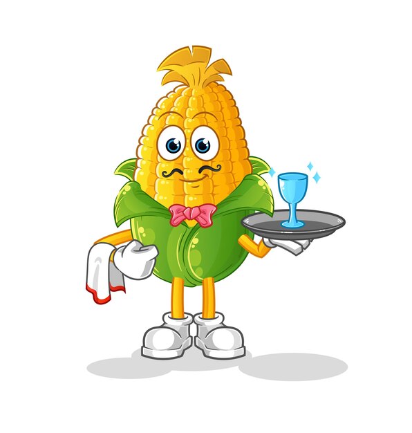 Vector de mascota de dibujos animados de dibujos animados de camarero de maíz