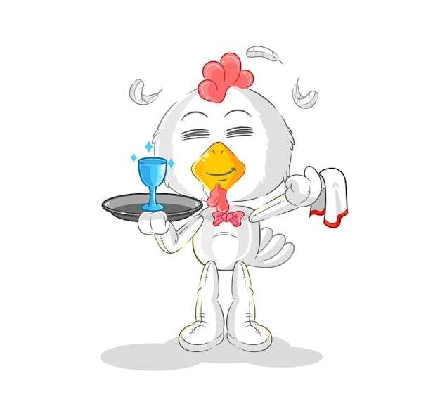 Vector de mascota de dibujos animados de dibujos animados de camarero de pollo