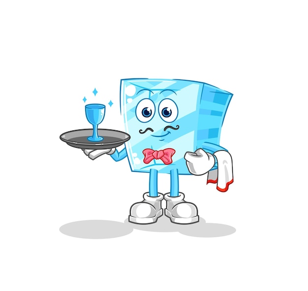Vector de mascota de dibujos animados de dibujos animados de camarero de vidrio