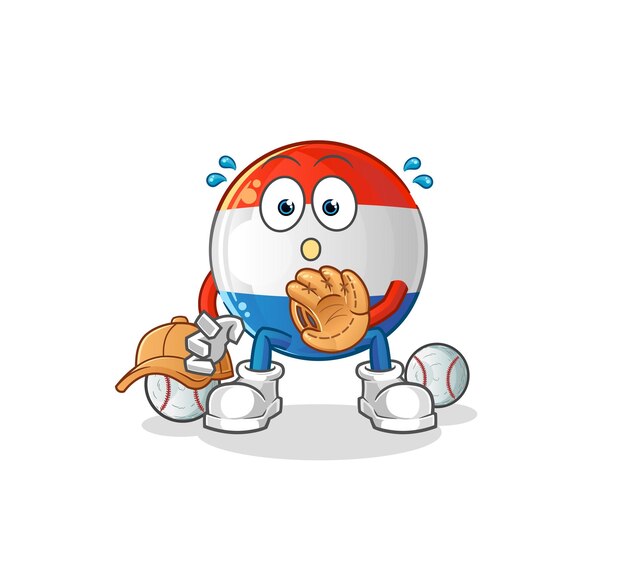 Vector de mascota de dibujos animados de dibujos animados de catcher de béisbol de bandera holandesa