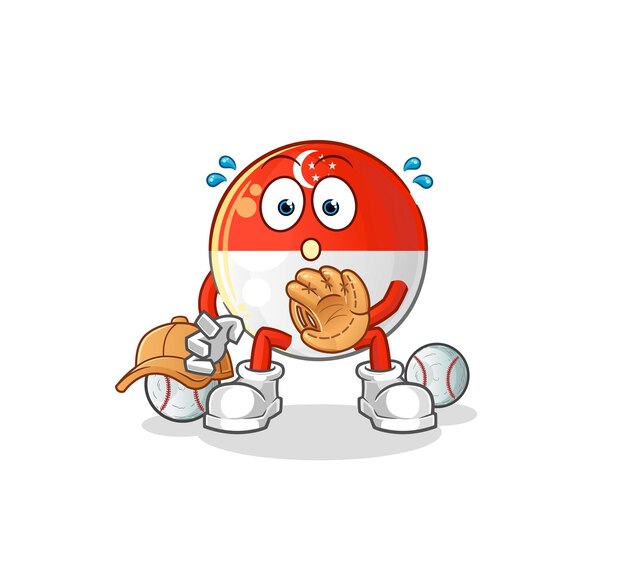 Vector de mascota de dibujos animados de dibujos animados de catcher de béisbol de bandera de Singapur