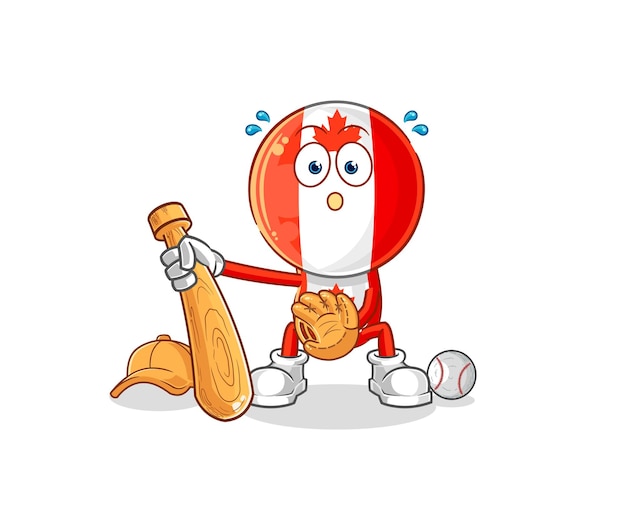 Vector de mascota de dibujos animados de dibujos animados de catcher de béisbol de cabeza de bandera de canadá