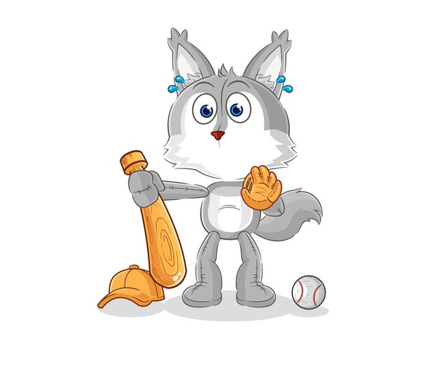 vector de mascota de dibujos animados de dibujos animados de catcher de béisbol de lobo