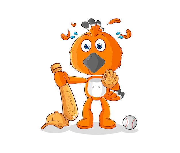 vector de mascota de dibujos animados de dibujos animados de catcher de béisbol de pájaro hudhud