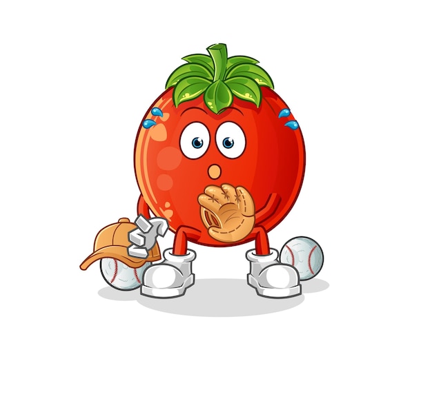 Vector de mascota de dibujos animados de dibujos animados de catcher de béisbol de tomate
