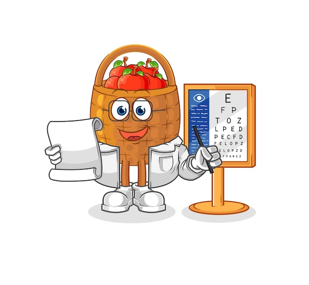vector de mascota de dibujos animados de dibujos animados de cesta de manzana oculista