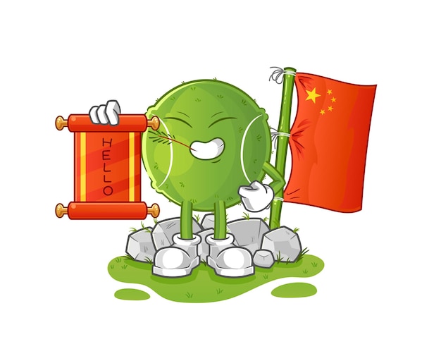 Vector de mascota de dibujos animados de dibujos animados chinos de pelota de tenis
