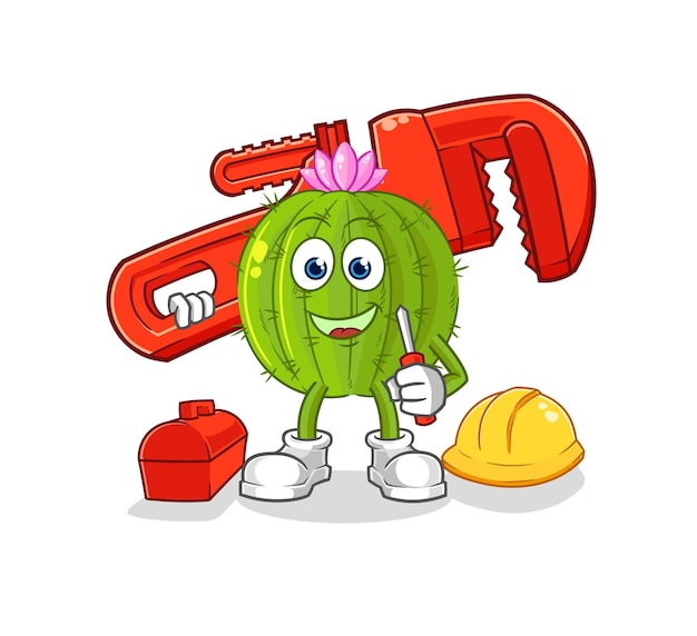 vector de mascota de dibujos animados de dibujos animados de fontanero de cactus