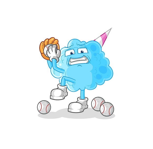Vector de mascota de dibujos animados de dibujos animados de lanzador de béisbol de algodón de azúcar