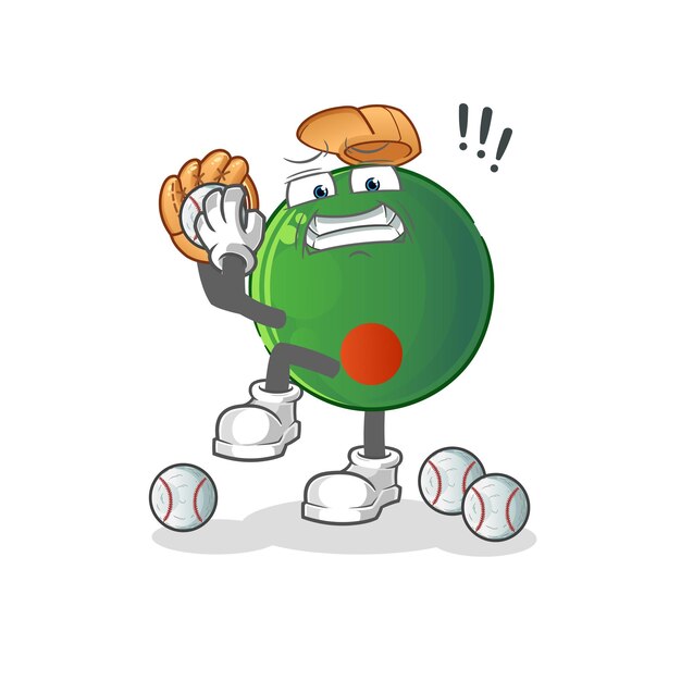 Vector de mascota de dibujos animados de dibujos animados de lanzador de béisbol de bandera de Bangladesh