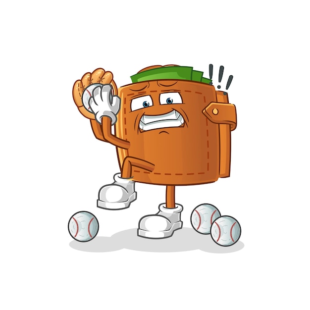 Vector de mascota de dibujos animados de dibujos animados de lanzador de béisbol de billetera