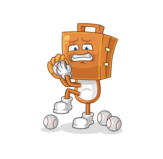 vector de mascota de dibujos animados de dibujos animados de lanzador de béisbol de cabeza de maleta