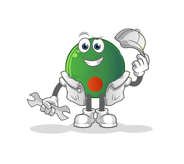 Vector de mascota de dibujos animados de dibujos animados mecánico de bandera de Bangladesh