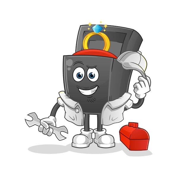 Vector de mascota de dibujos animados de dibujos animados mecánico de caja de anillo