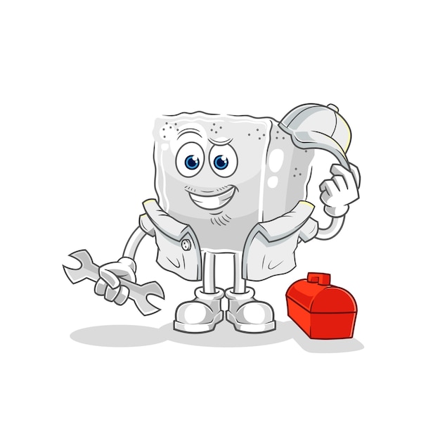 Vector de mascota de dibujos animados de dibujos animados mecánico de cubo de azúcar