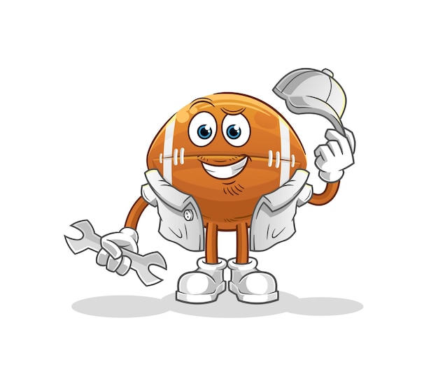 Vector de mascota de dibujos animados de dibujos animados mecánico de pelota de rugby