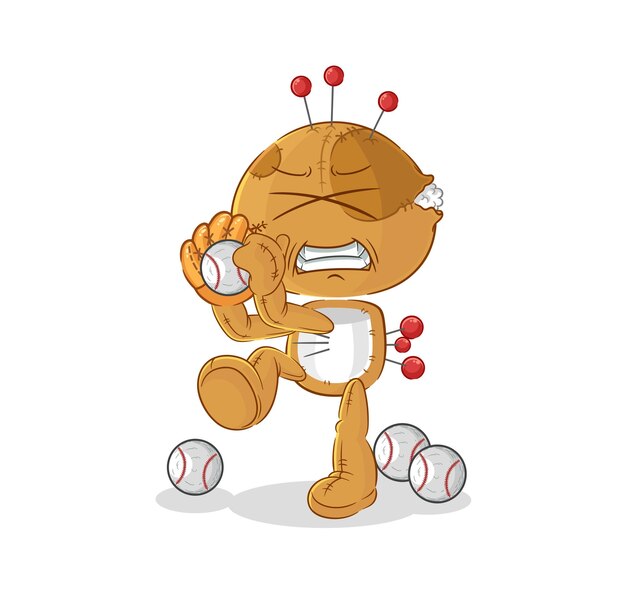 vector de mascota de dibujos animados de dibujos animados de muñeco de vudú béisbol lanzador