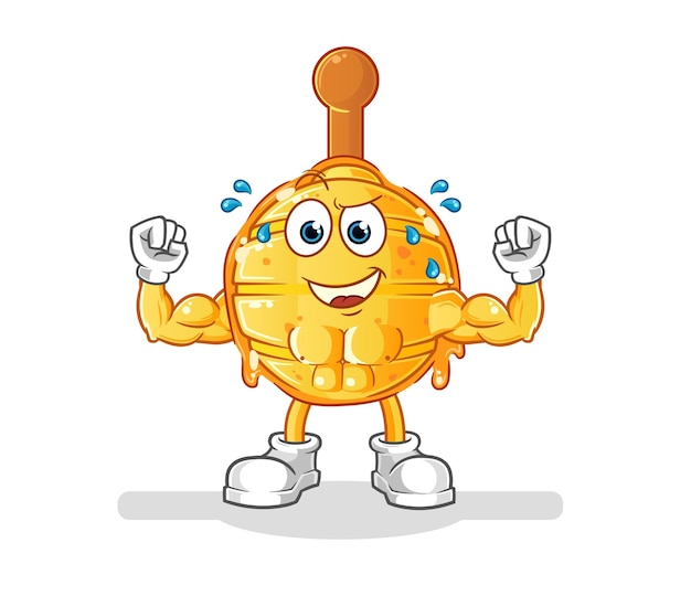Vector de mascota de dibujos animados de dibujos animados musculoso cucharón de miel de madera
