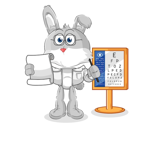 Vector de mascota de dibujos animados de dibujos animados de oculista de conejo