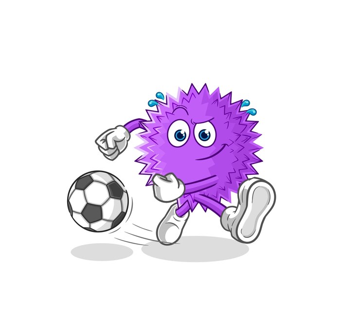 Vector vector de mascota de dibujos animados de dibujos animados de pelota puntiaguda pateando la pelota