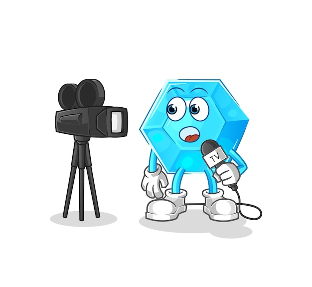 Vector de mascota de dibujos animados de dibujos animados de reportero de televisión de diamante