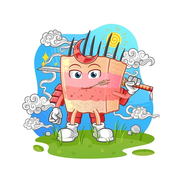 Vector de mascota de dibujos animados de dibujos animados de samurai de estructura de piel